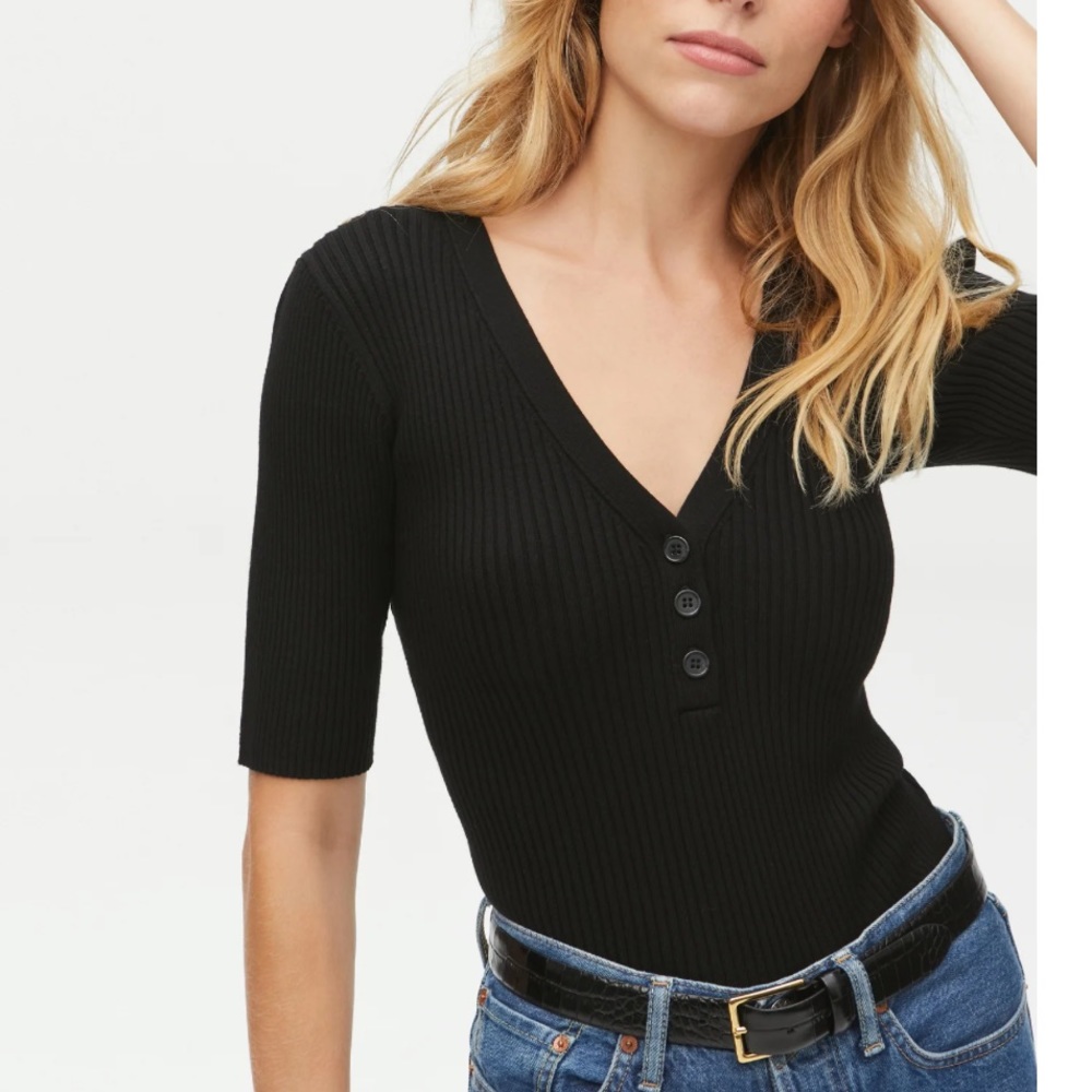 NWT Michael Stars Jeanny Ribbed Henley Top